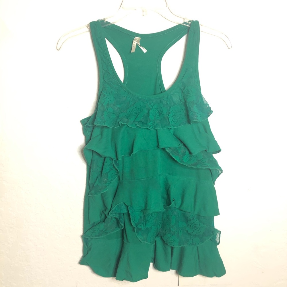 Col Story Green Ruffle Layered Tank Top